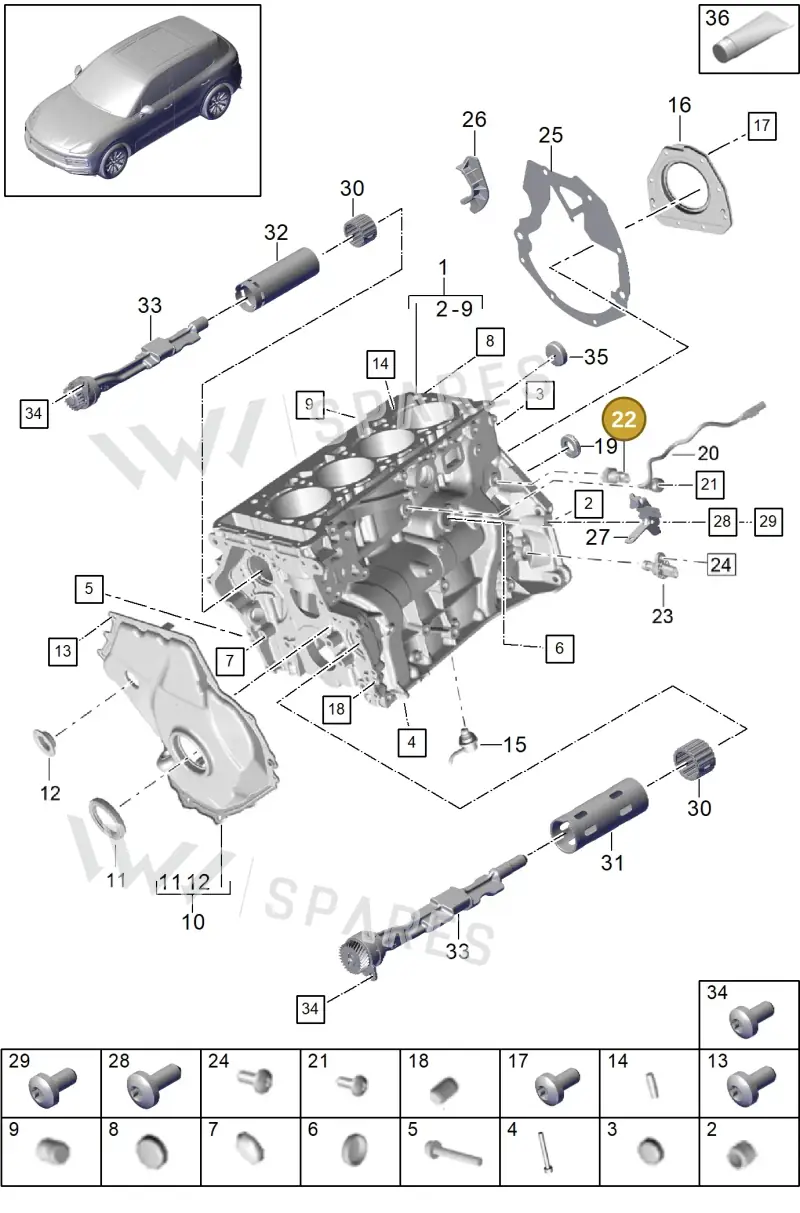 95891908100 — Porsche Cayenne Diesel V6 (2017-2023) diagram p51101060, position 22