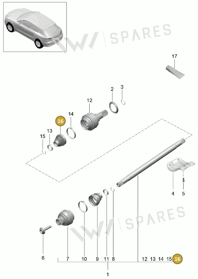 95B501151 — Porsche Macan (2013-2018) diagram p44501020, position 9+16