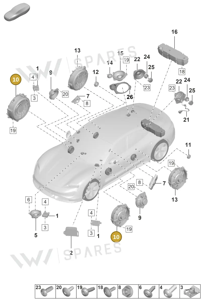 971035454F — Porsche Taycan Sport Turismo (2019-2024) diagram p56911050, position 10
