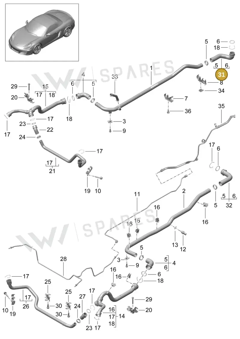 98110650101 — Porsche Boxster (2012-2016) diagram p39105010, position 31