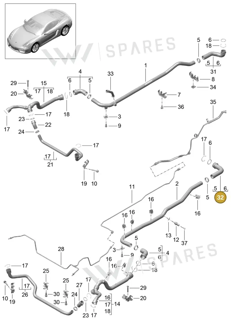 98110650201 — Porsche Cayman (2013-2016) diagram p40105010, position 32