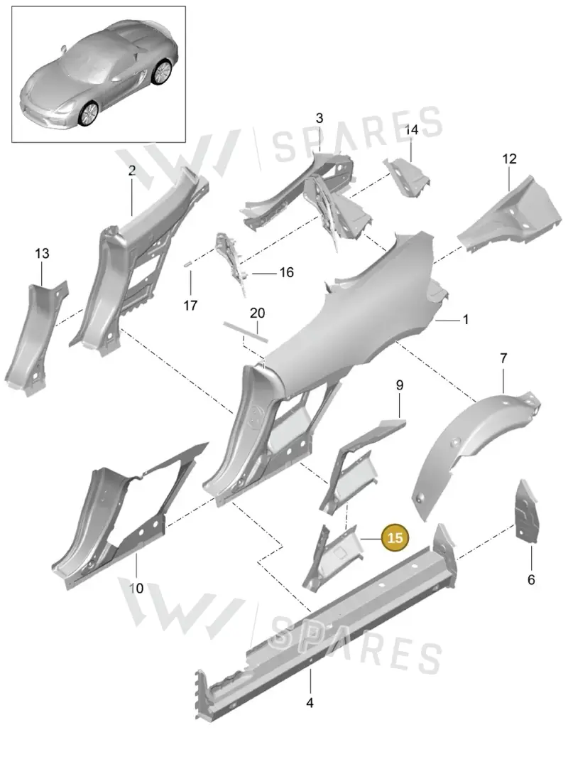 98150249301GRV — Porsche Boxster Spyder (2015-2016) diagram p46801050, position 15