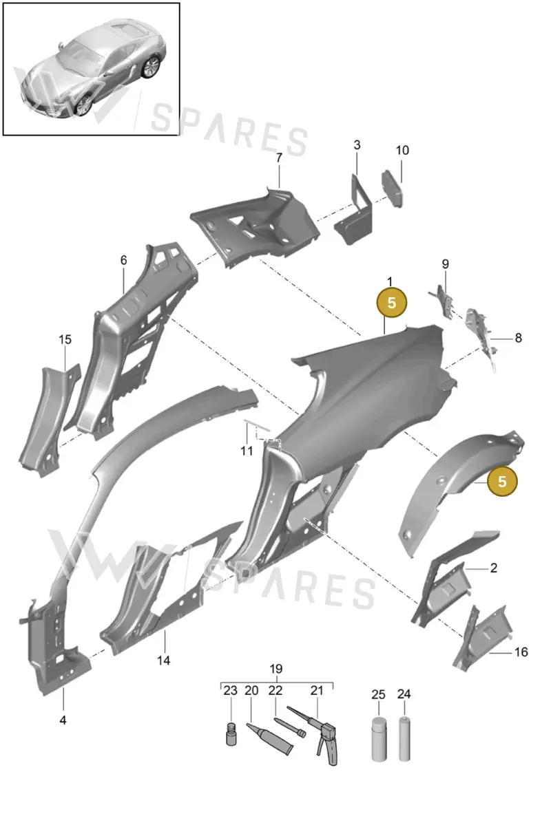 98150251500GRV — Porsche Cayman (2013-2016) diagram p40801050, position 5