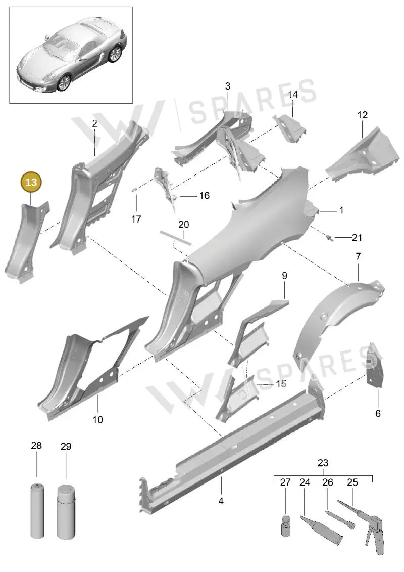 98150253201GRV — Porsche Boxster (2012-2016) diagram p39801050, position 13