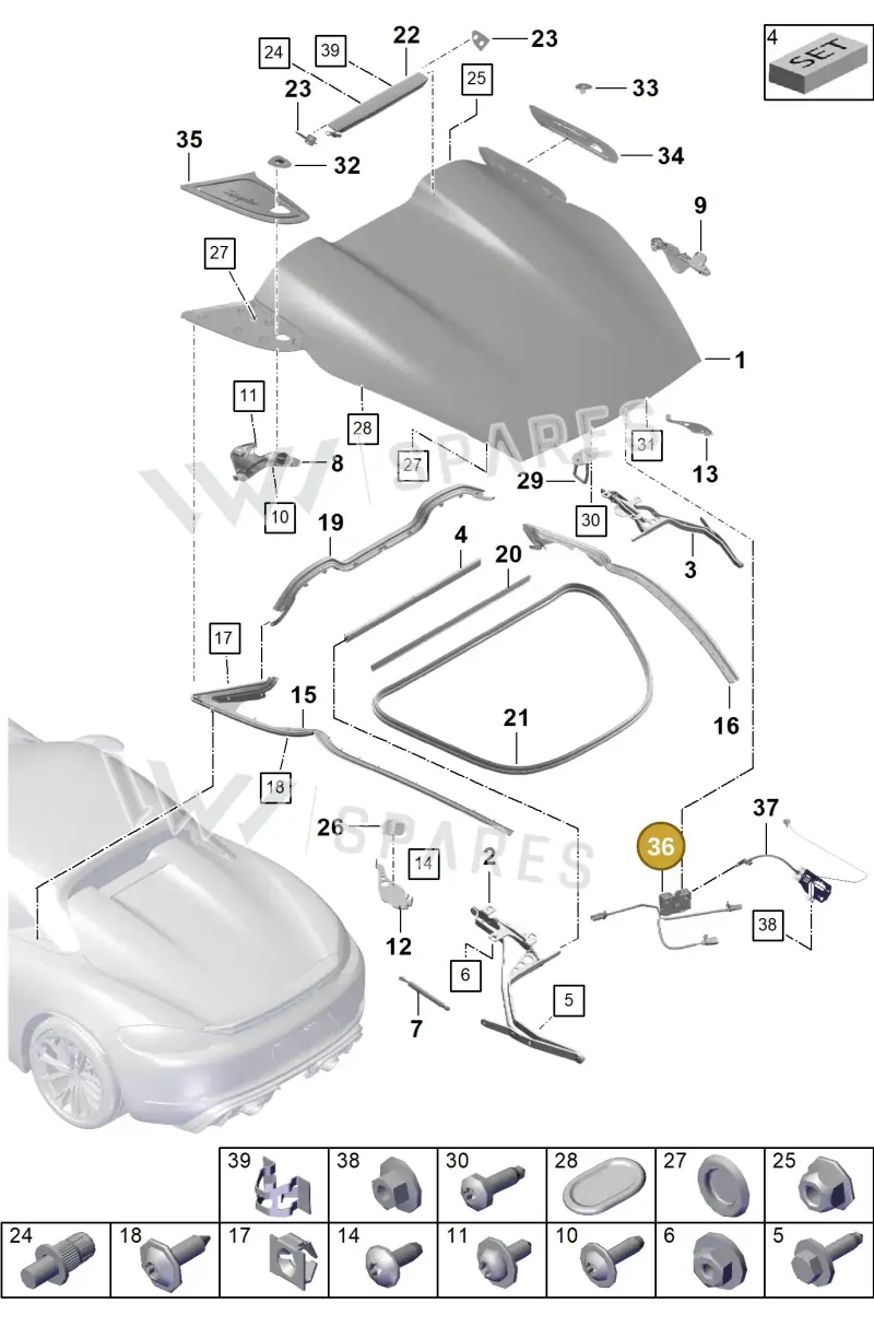 98151205305 — Porsche Boxster Spyder (2019-2020) diagram p54803050, position 5+36