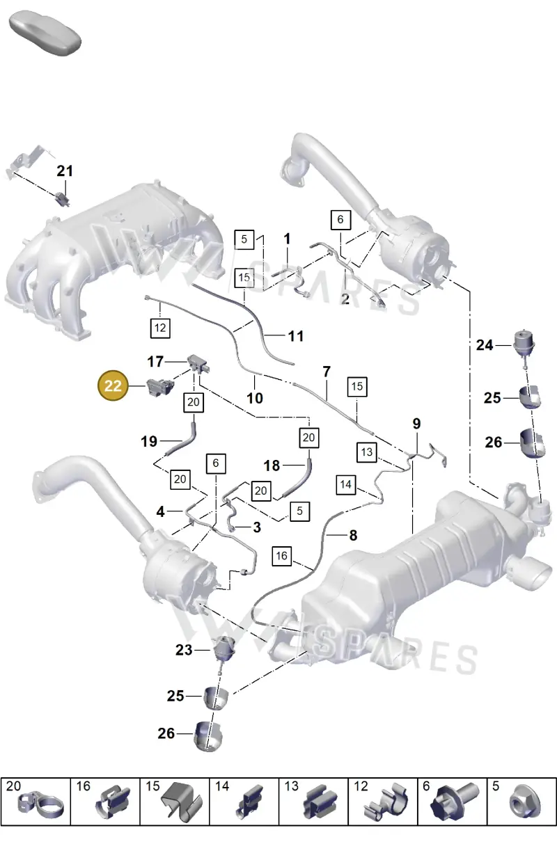 982131184A — Porsche Boxster Spyder (2019-2020) diagram p55202200, position 22