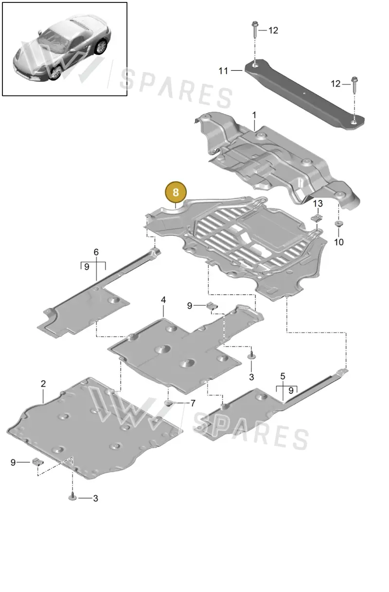 982825213D — Porsche Boxster (2016-2019) diagram p48801070, position 8