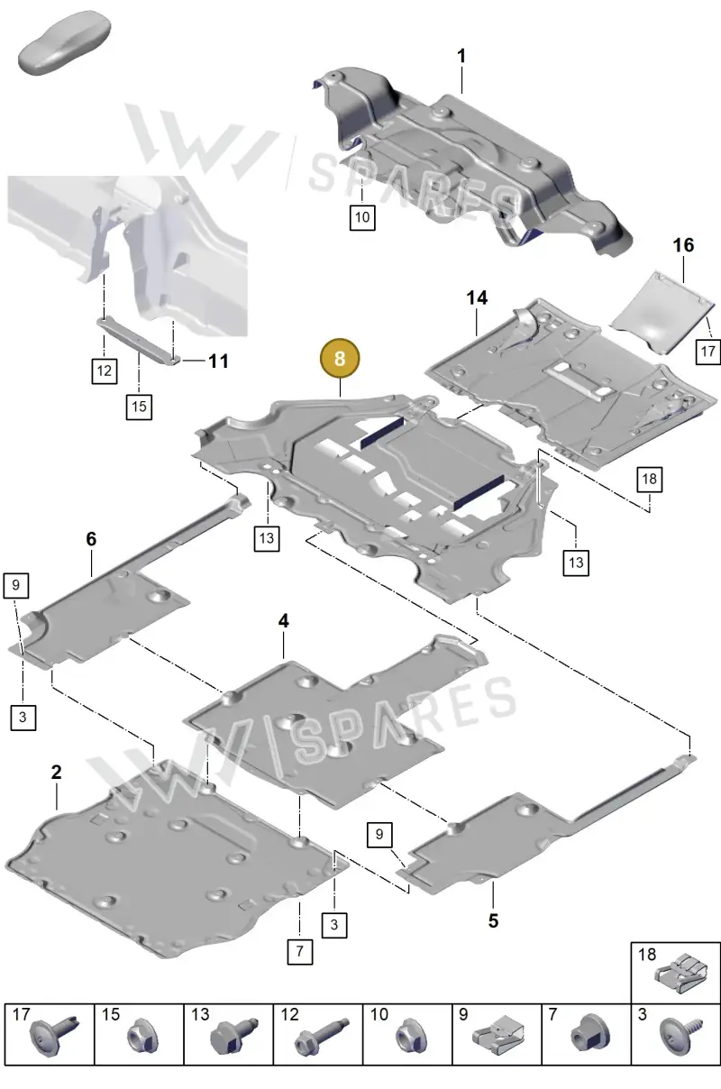 982825213D — Porsche Boxster Spyder (2019-2020) diagram p55801700, position 8