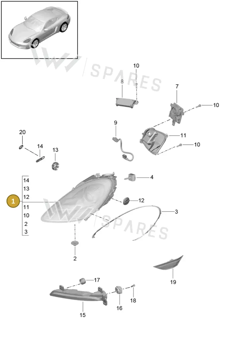 982941019A — Porsche Cayman (2016-2019) diagram p50905000, position 1