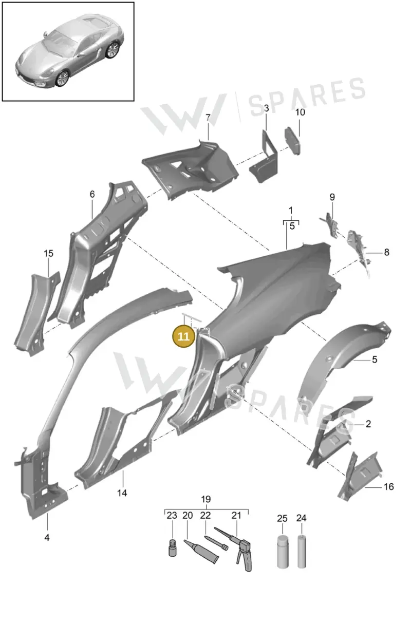 99153723701 — Porsche Cayman (2013-2016) diagram p40801050, position 11