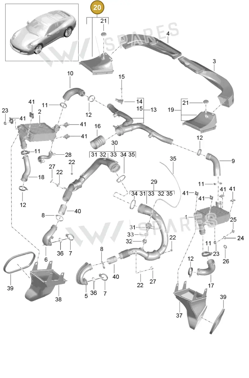 99157575801 — Porsche 991 II Carrera 4 (2016-2019) diagram p47107020, position 20