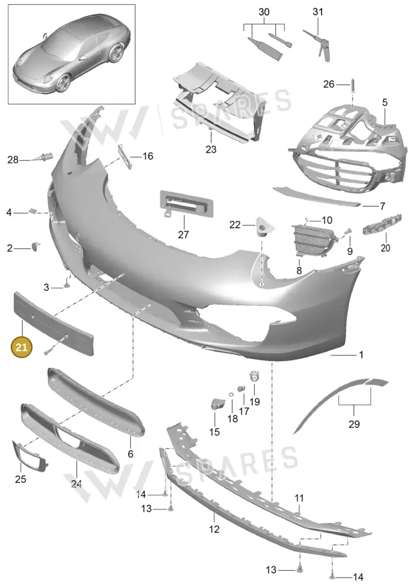 991701051001E0 — Porsche 991 Carrera 4 (2011-2016) diagram p38802000, position 17+21