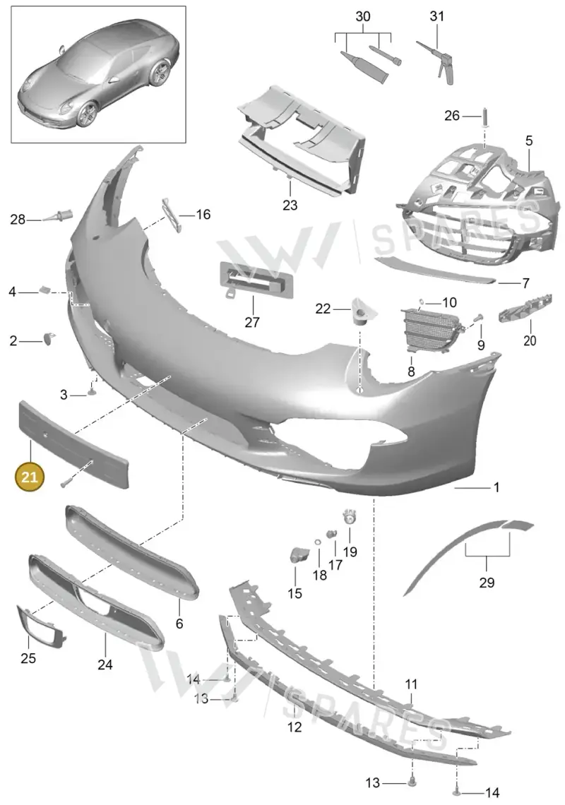 991701051021E0 — Porsche 991 Carrera 4 (2011-2016) diagram p38802000, position 17+21+22