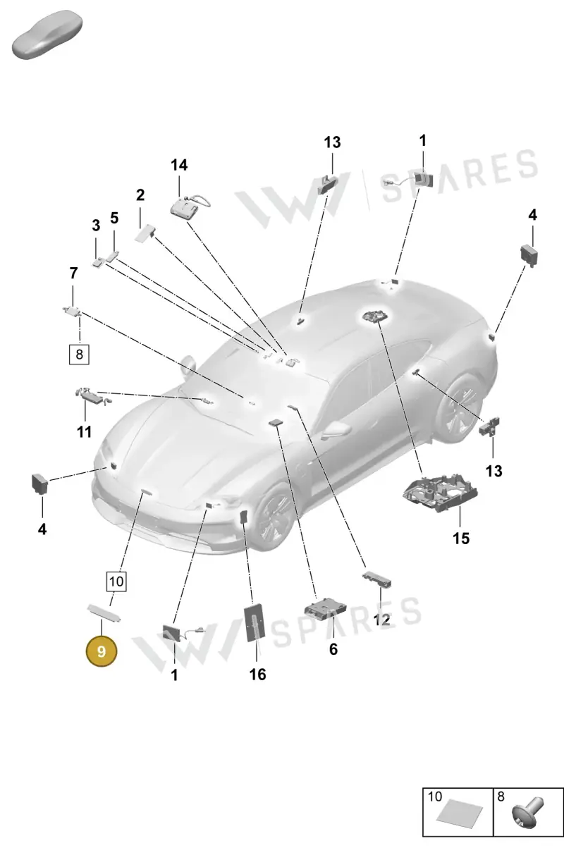 992927763 — Porsche Taycan Sport Turismo (2023-2025) diagram p64911200, position 9