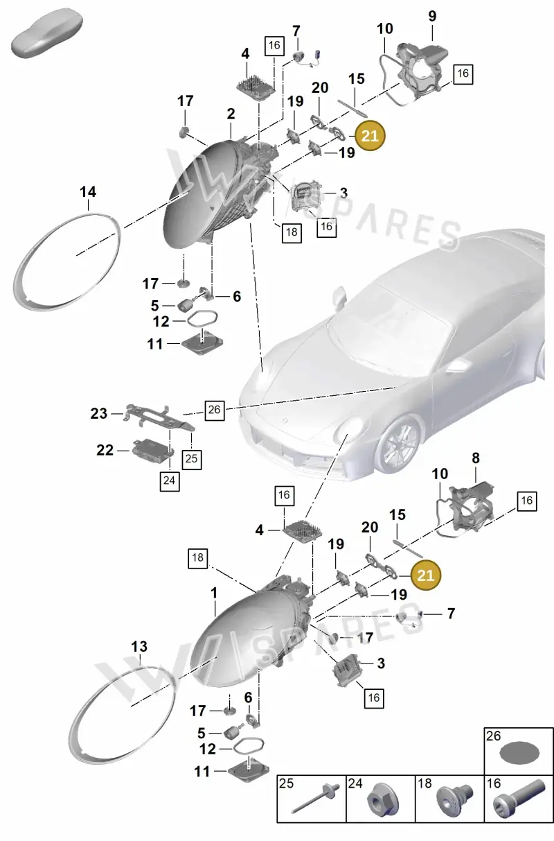 992941803A — Porsche 911 (2024-2025) diagram p63908100, position 21