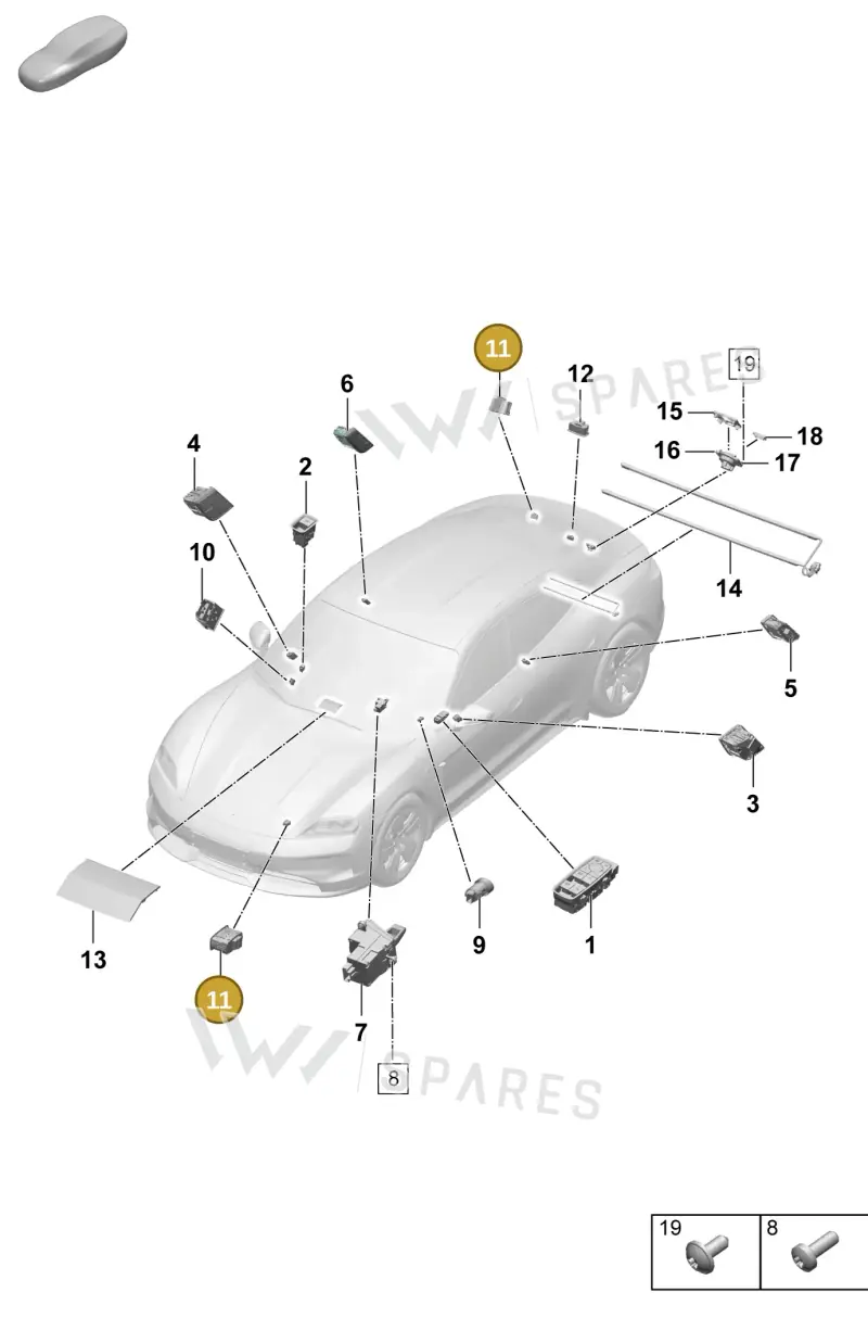 9929596196N3 — Porsche Taycan Sport Turismo (2023-) diagram p64905400, position 11
