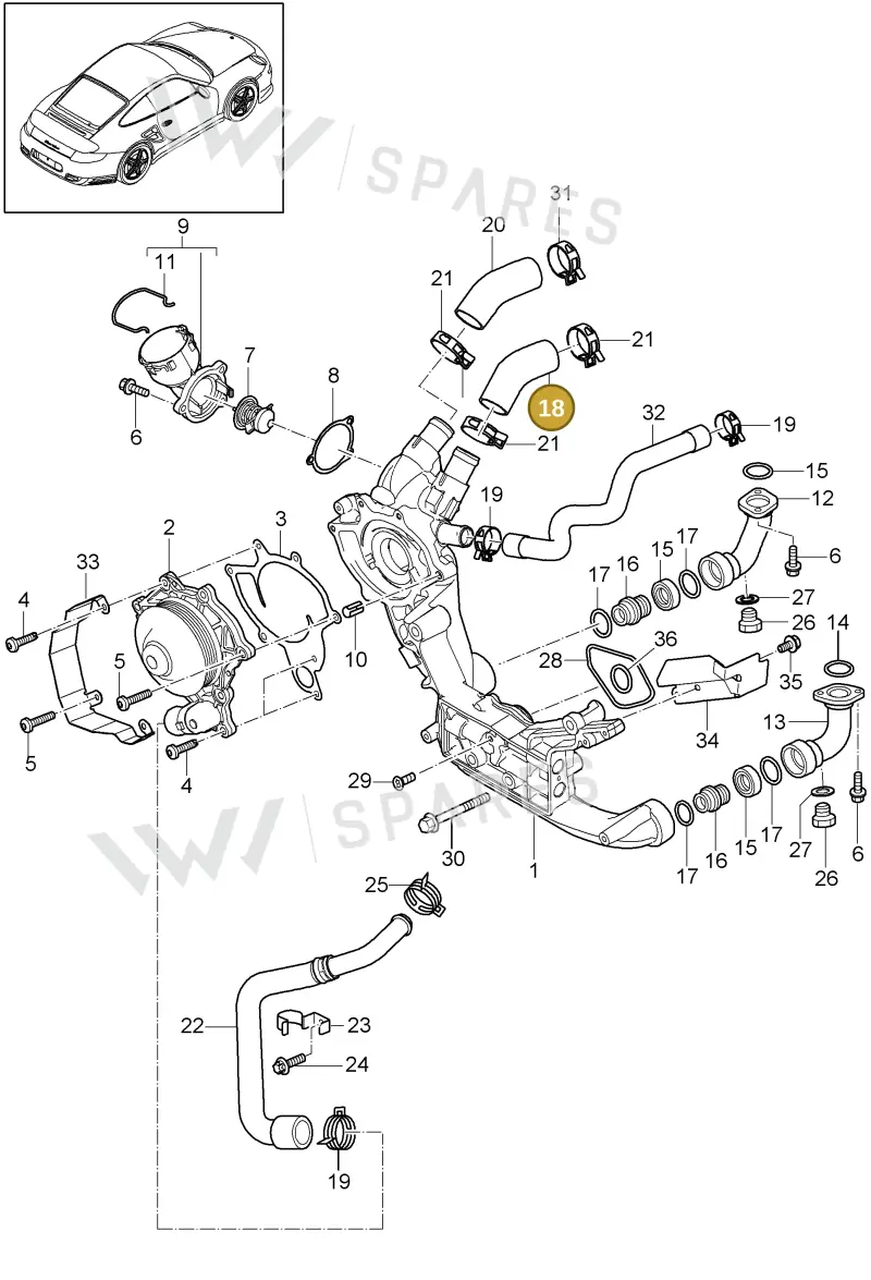 99610652973 — Porsche GT2 RS (2009-2012) diagram p36105002, position 18