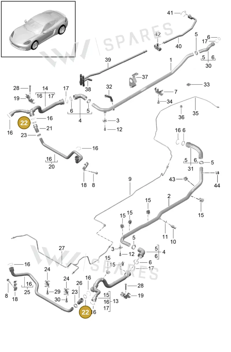 99610680102 — Porsche Cayman (2016-2019) diagram p50105010, position 22