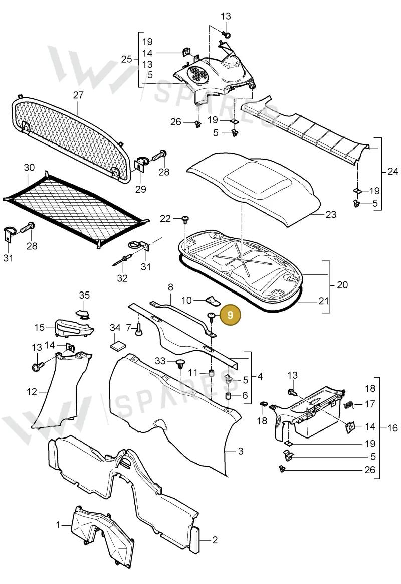 99907309501 — Porsche Cayman S (2005-2008) diagram p28807005, position 9