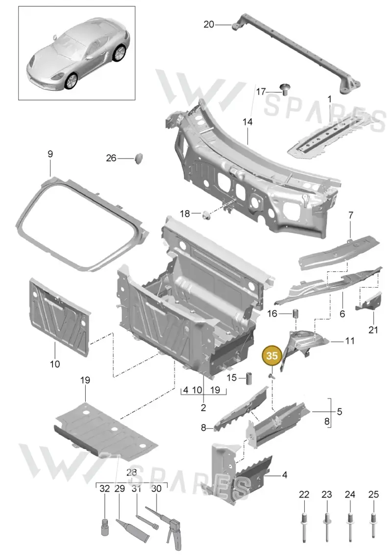 99907357701 — Porsche Cayman (2016-2019) diagram p50801010, position 35