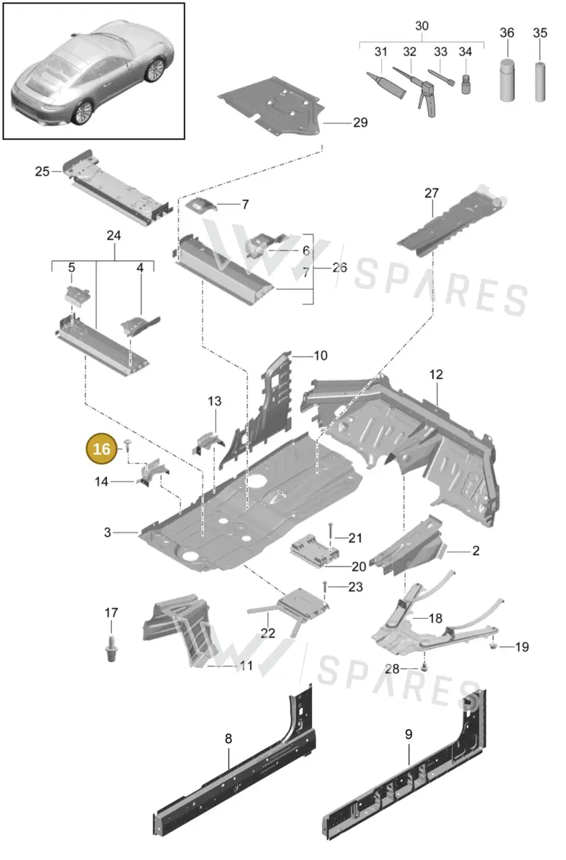 99907391701 — Porsche 911 (2016-2019) diagram p47801020, position 16