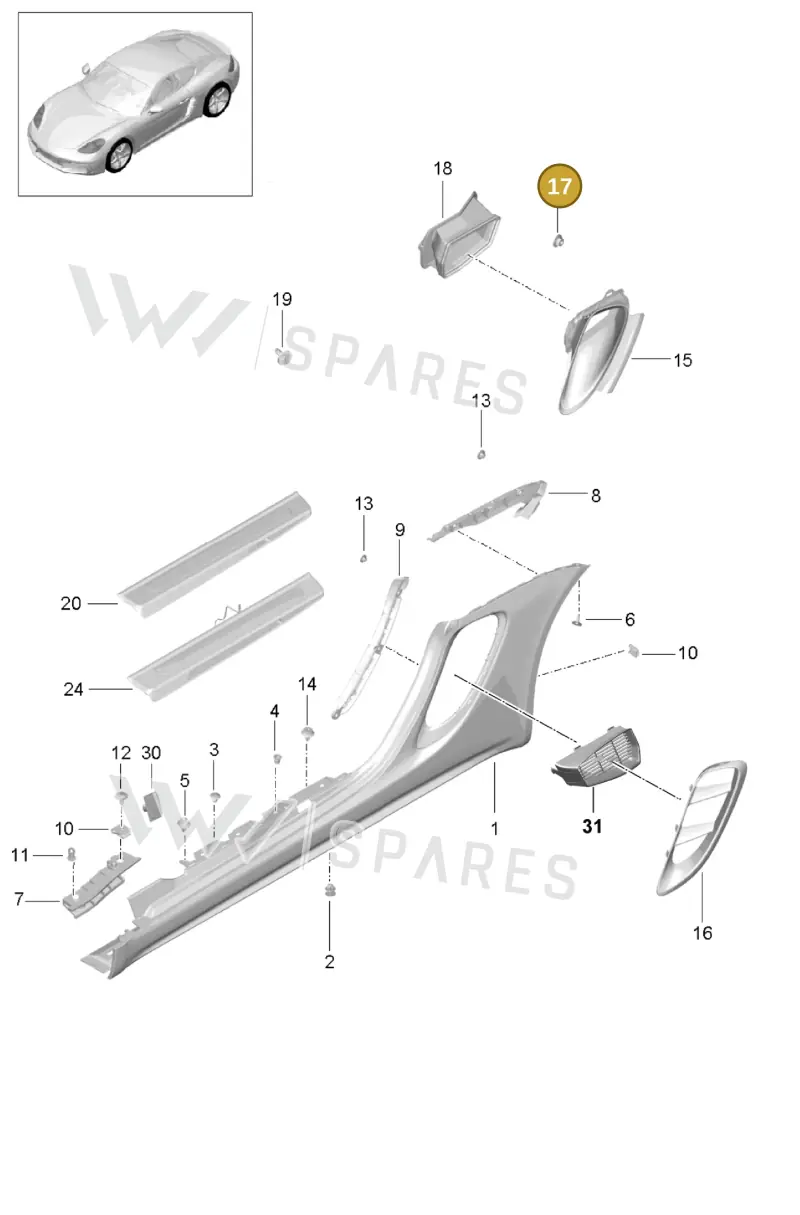 99907607801 — Porsche Cayman (2016-2019) diagram p50801090, position 17