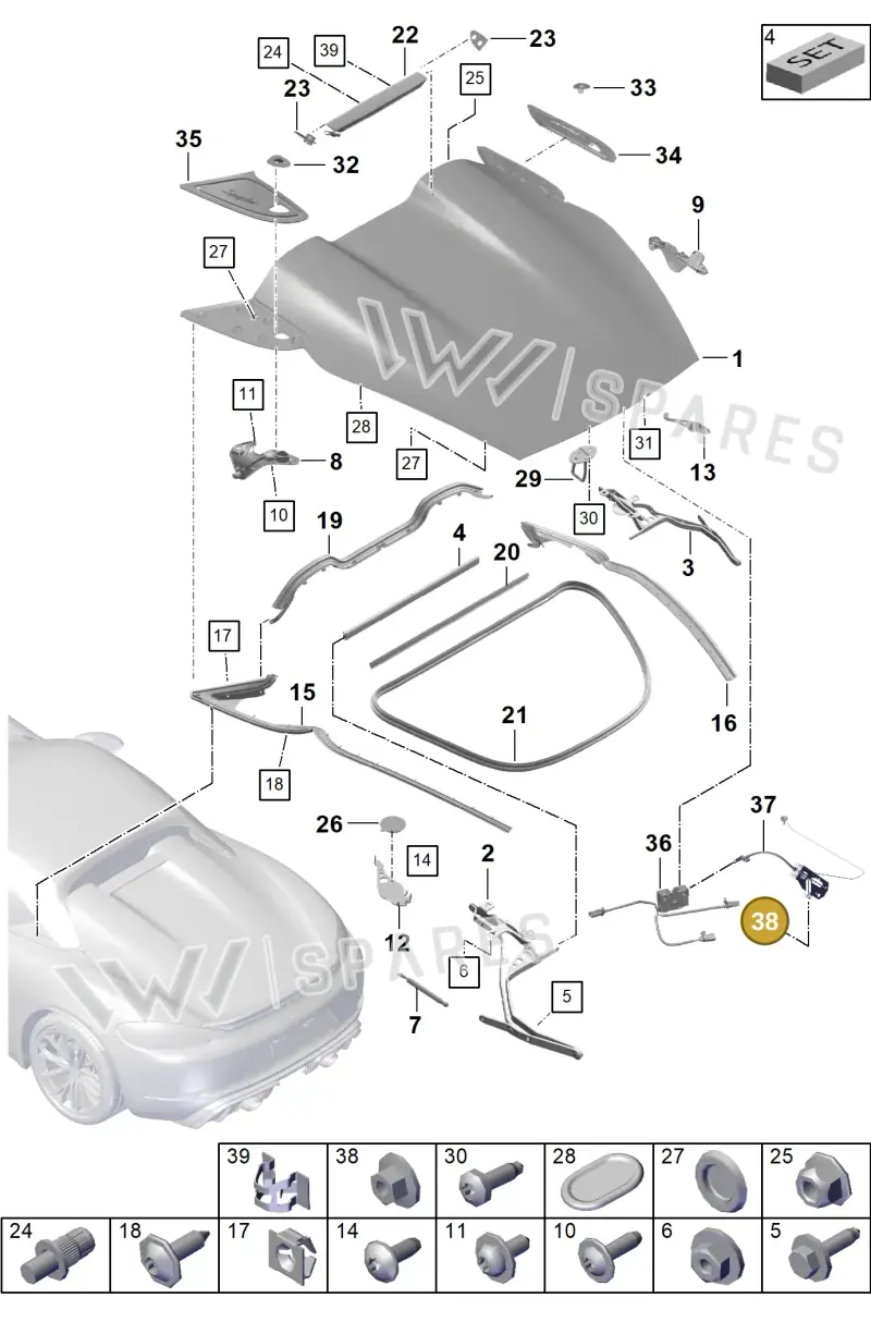 99907607801 — Porsche Boxster Spyder (2019-2020) diagram p54803050, position 38