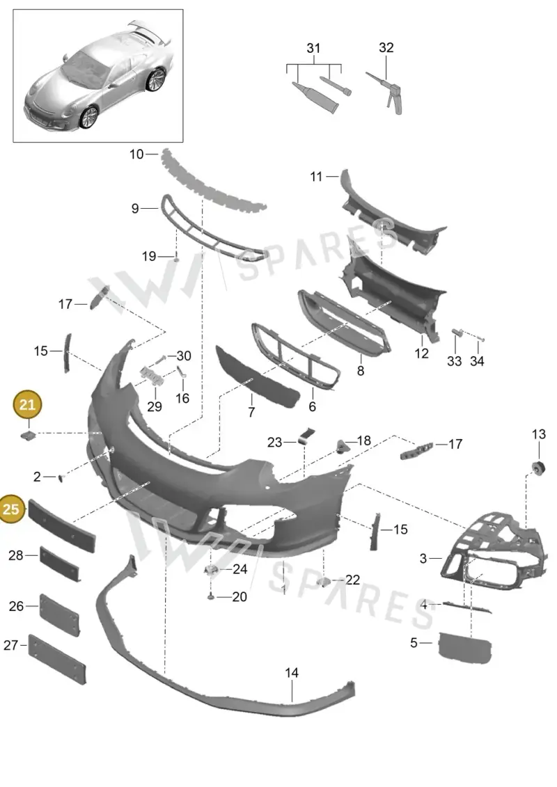 99950710401 — Porsche 911 (2013-2020) diagram p41802000, position 21+25