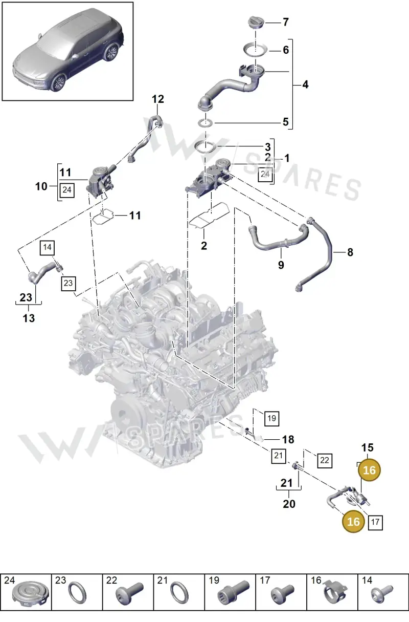 99951268609 — Porsche Cayenne (2017-2023) diagram p51106030, position 16