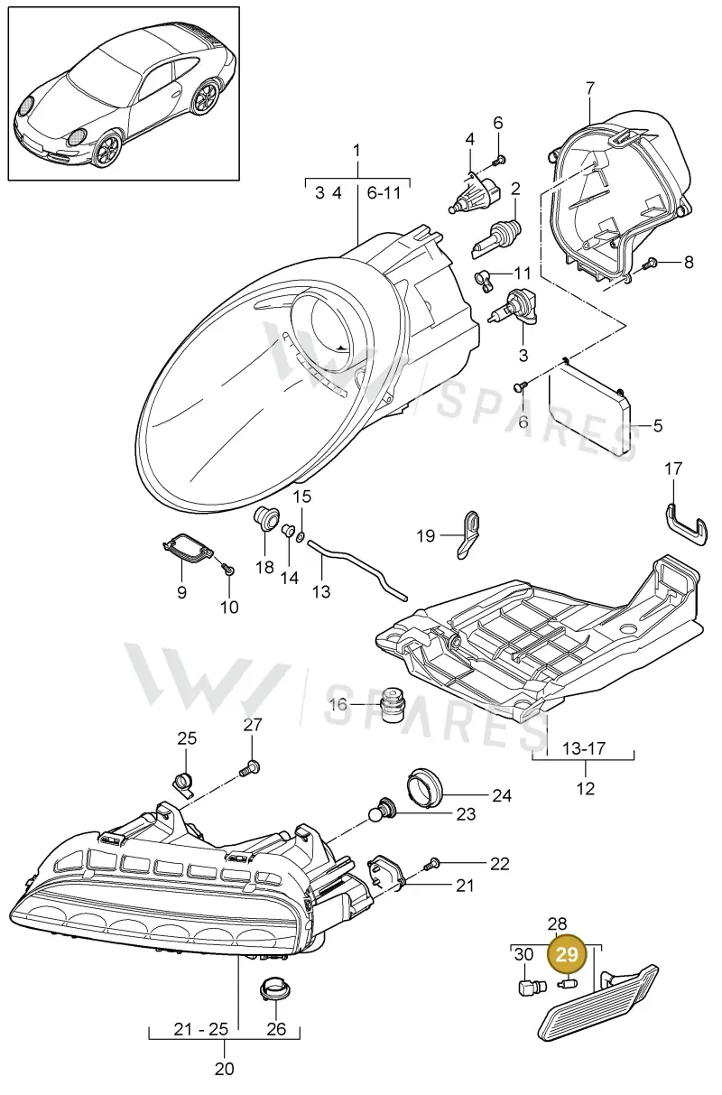 99963113890 — Porsche 911 Carrera (2008-2012) diagram p32905000, position 29+33