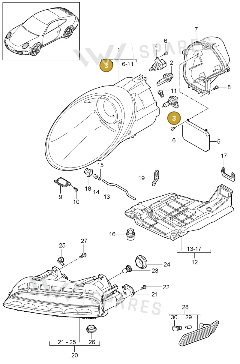 99963114491 — Porsche 911 Carrera (2008-2012) diagram p32905000, position 3