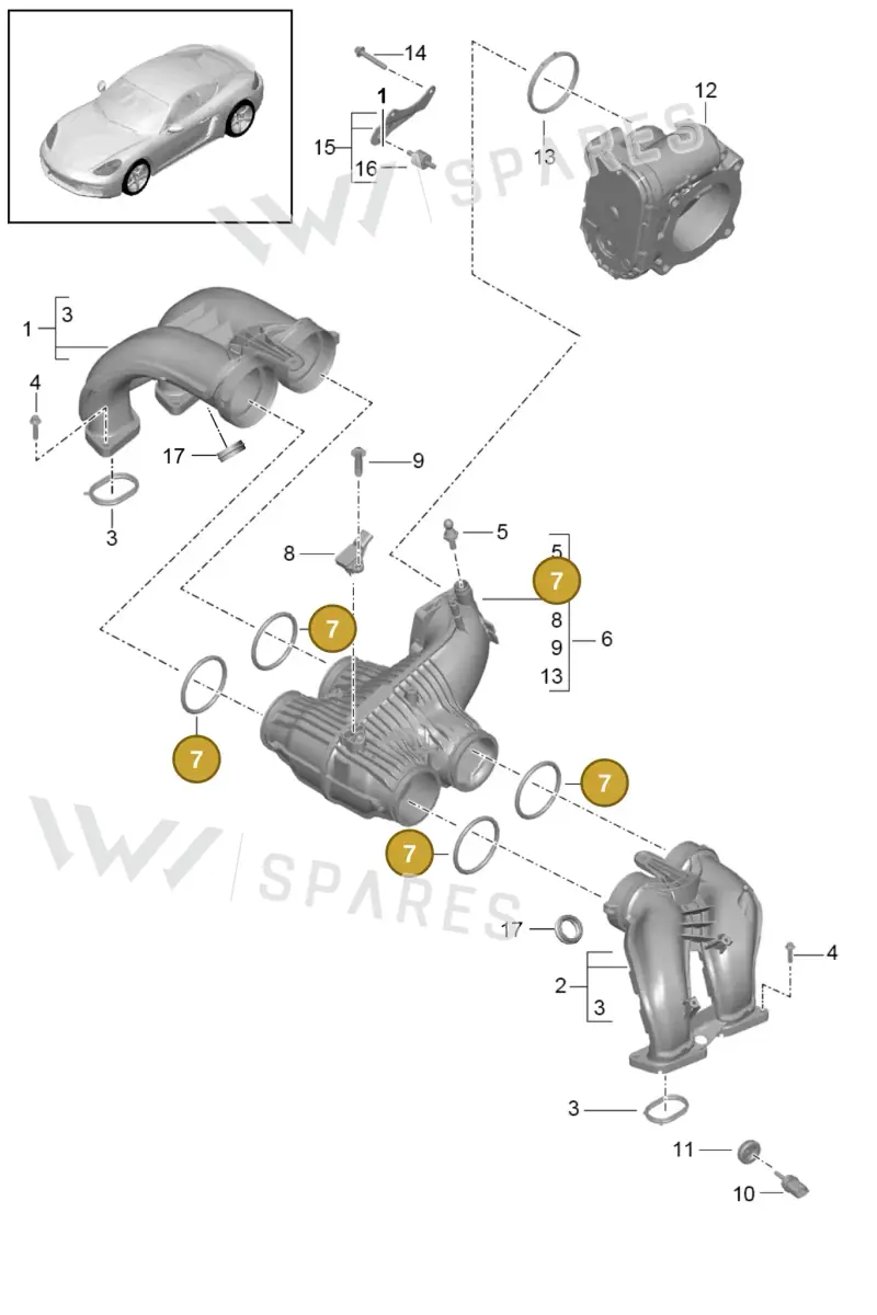 99970768340 — Porsche Cayman (2016-2019) diagram p50107010, position 7