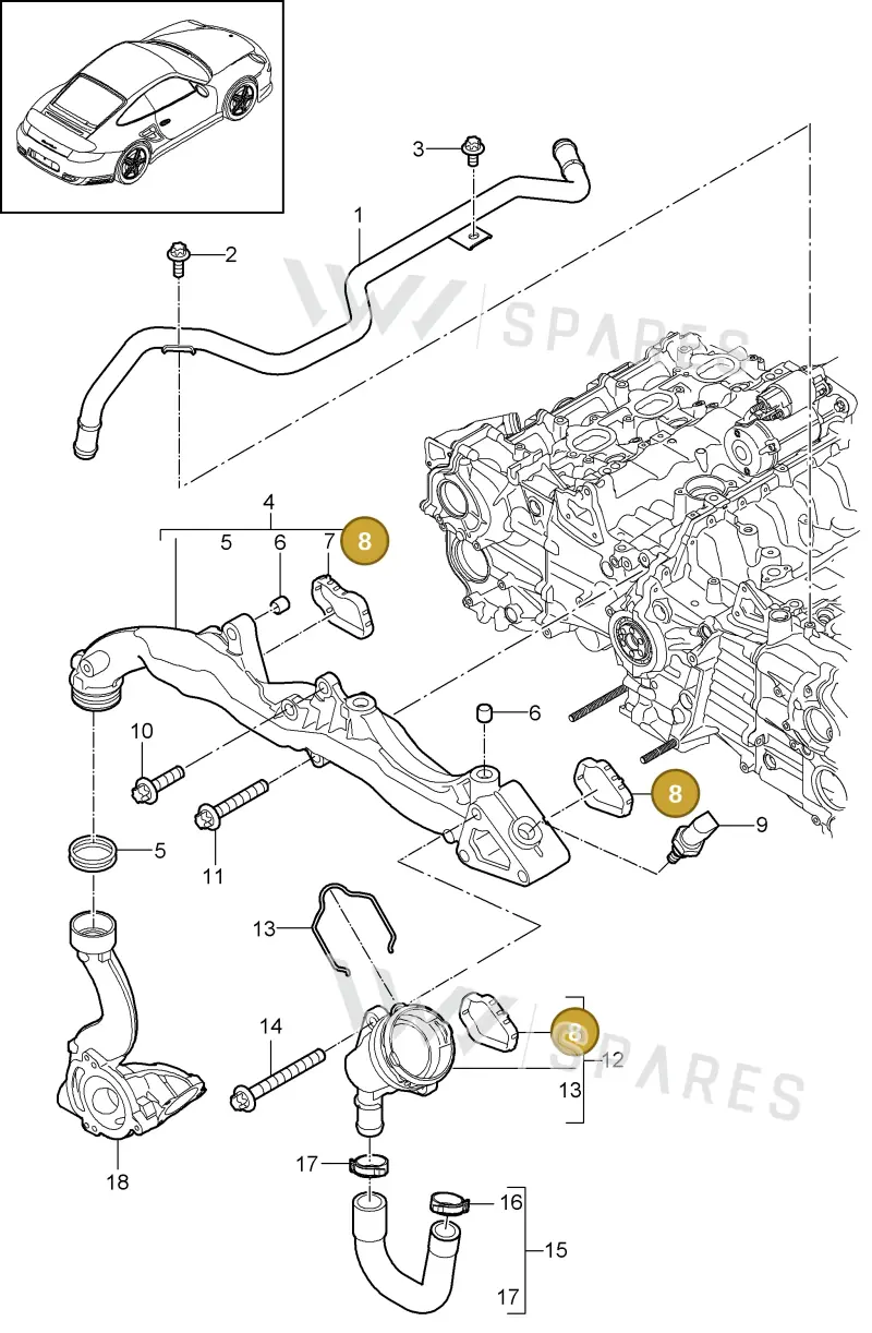 9A110232200 — Porsche GT2 RS (2009-2012) diagram p36105003, position 8