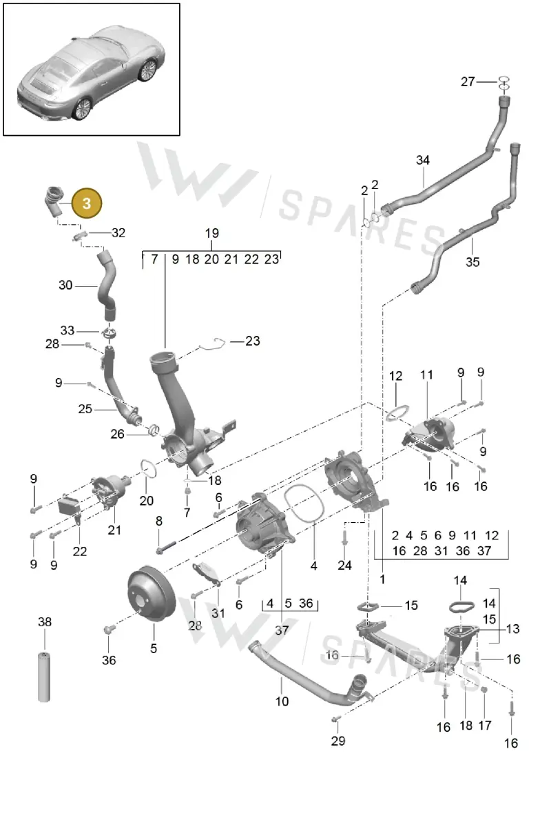 9A110653500 — Porsche 991 II Carrera 4 (2016-2019) diagram p47105000, position 3