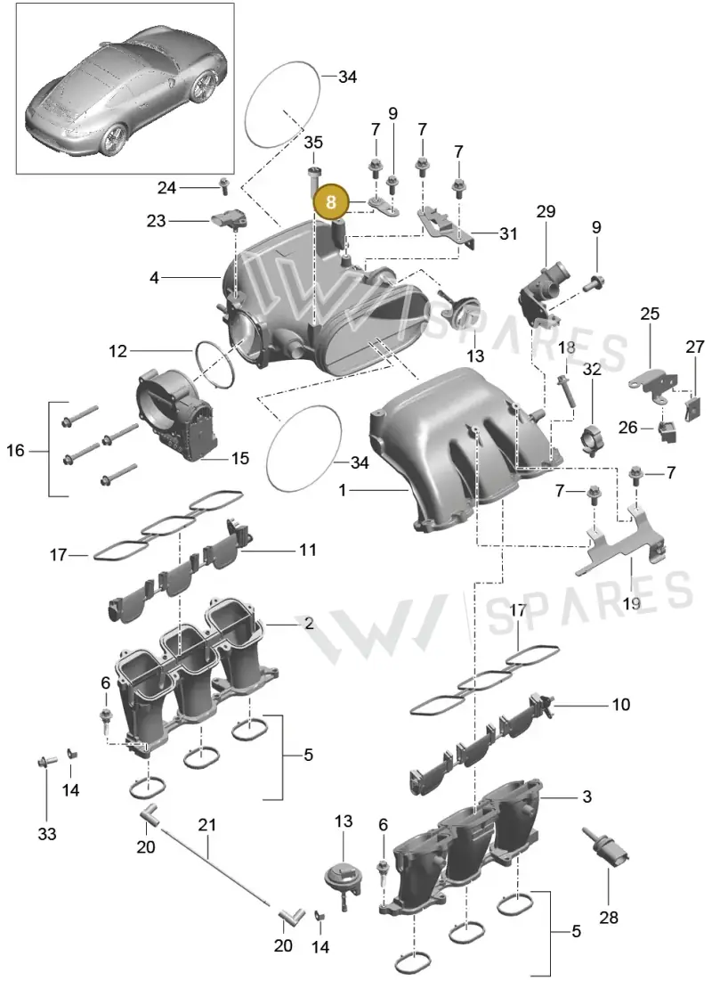 9A111051045 — Porsche 991 Carrera 4 (2011-2016) diagram p38107012, position 8