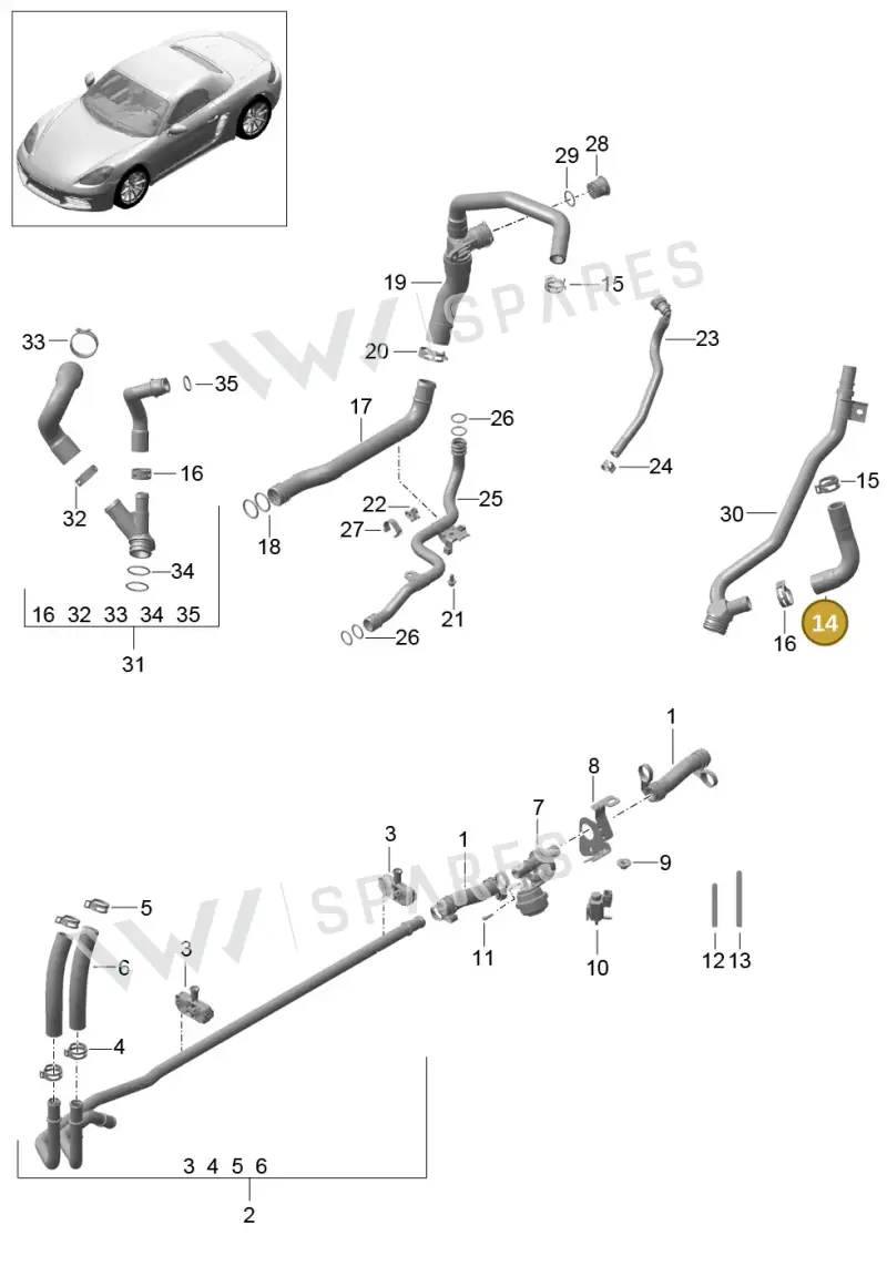 9A210651630 — Porsche Boxster (2016-2019) diagram p48105005, position 14