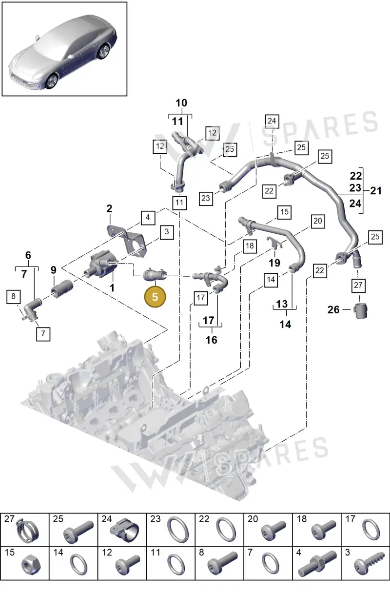 9A712105400 — Porsche Panamera 4 Hybrid (2016-2020) diagram p49105020, position 5