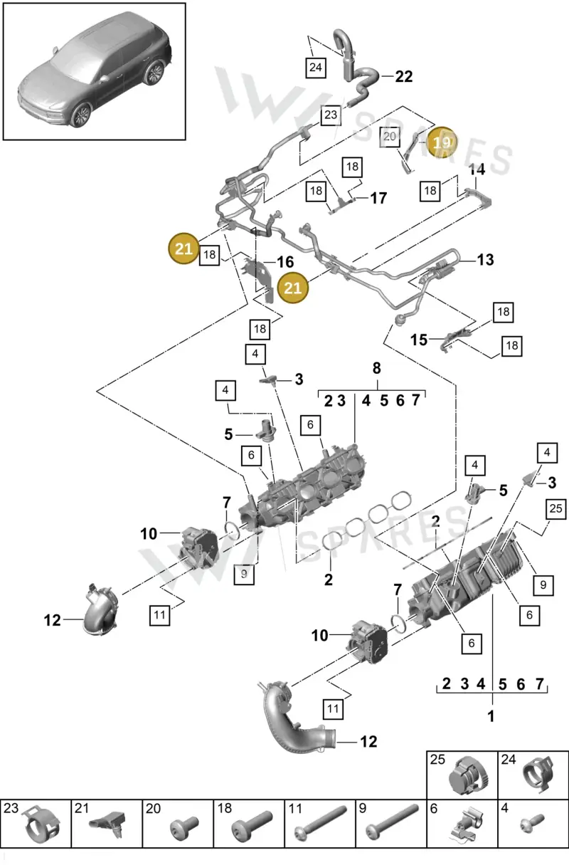9A713323900 — Porsche Cayenne (2017-2023) diagram p51107030, position 19+21