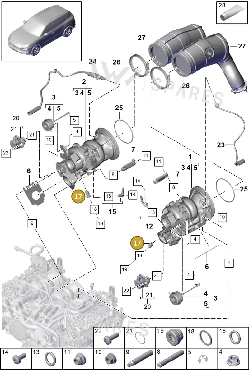 9A713355400 — Porsche Cayenne Diesel V6 (2017-2023) diagram p51202005, position 17