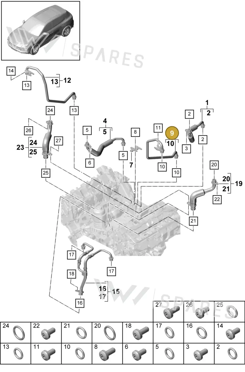 9A714594700 — Porsche Cayenne Diesel V6 (2017-2023) diagram p51202035, position 9