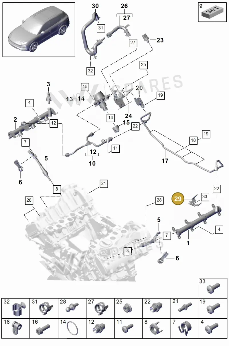 9A797150210 — Porsche Cayenne Diesel V6 (2017-2023) diagram p51107005, position 29