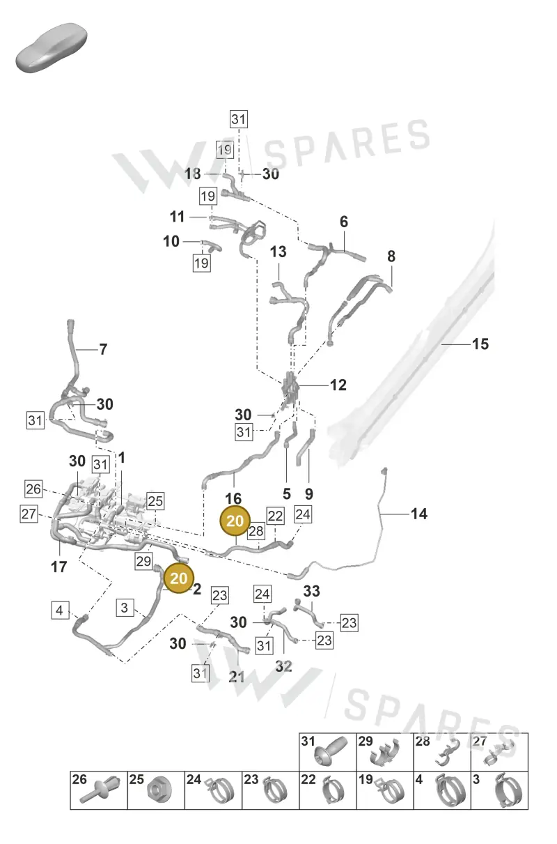 9J1121034A — Porsche Taycan Sport Turismo (2019-2024) diagram p56155050, position 20