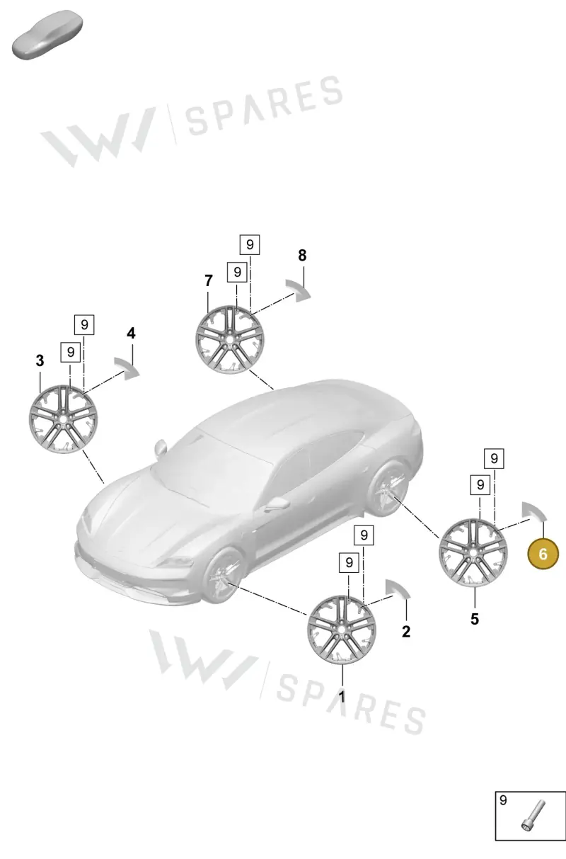 9J1601147KO3G — Porsche Taycan Sport Turismo (2023-2025) diagram p64601150, position 6