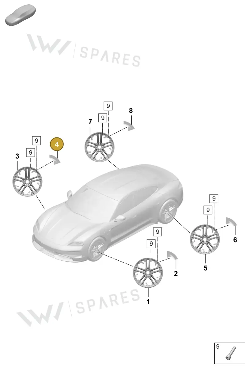 9J1601147LO3G — Porsche Taycan Sport Turismo (2023-2025) diagram p64601150, position 4