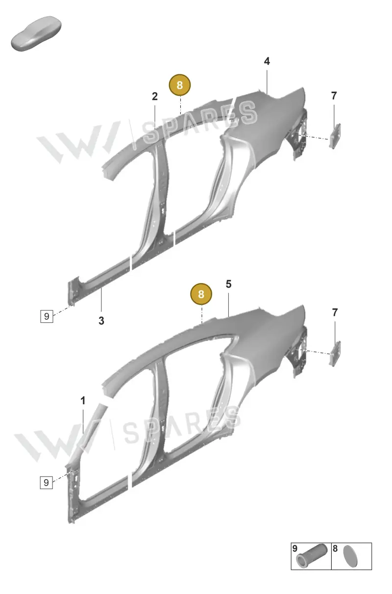 9J1899191C — Porsche Taycan Sport Turismo (2019-2024) diagram p56801500, position 8