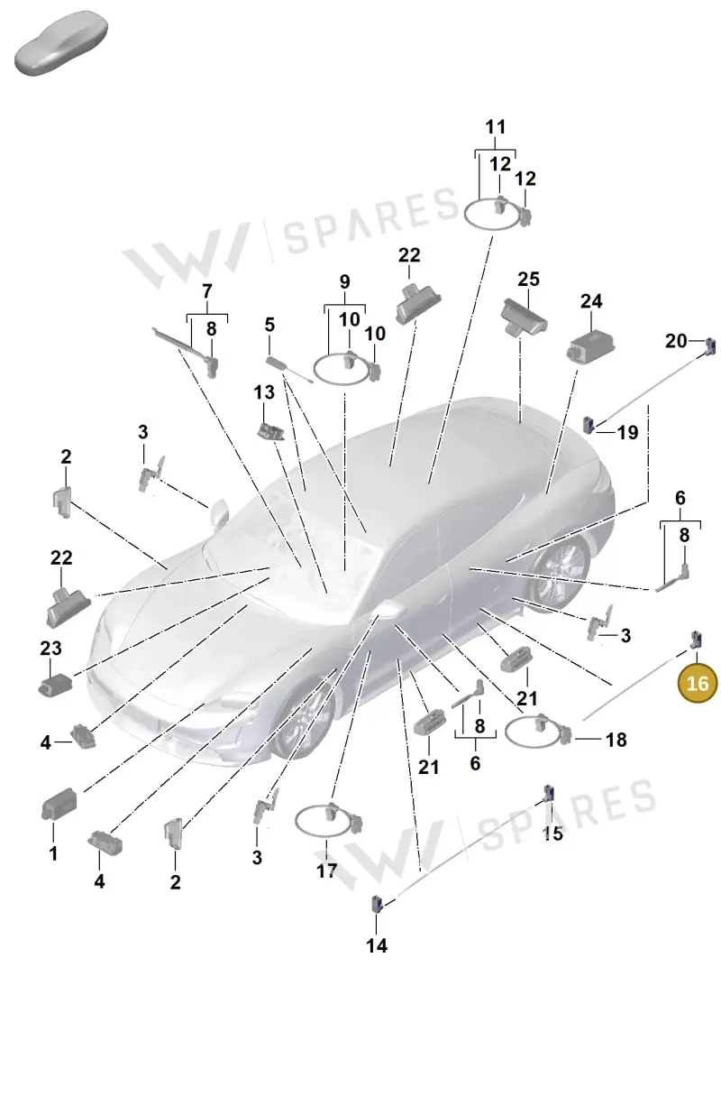 9J1947581T — Porsche Taycan Sport Turismo (2019-2024) diagram p56903045, position 16