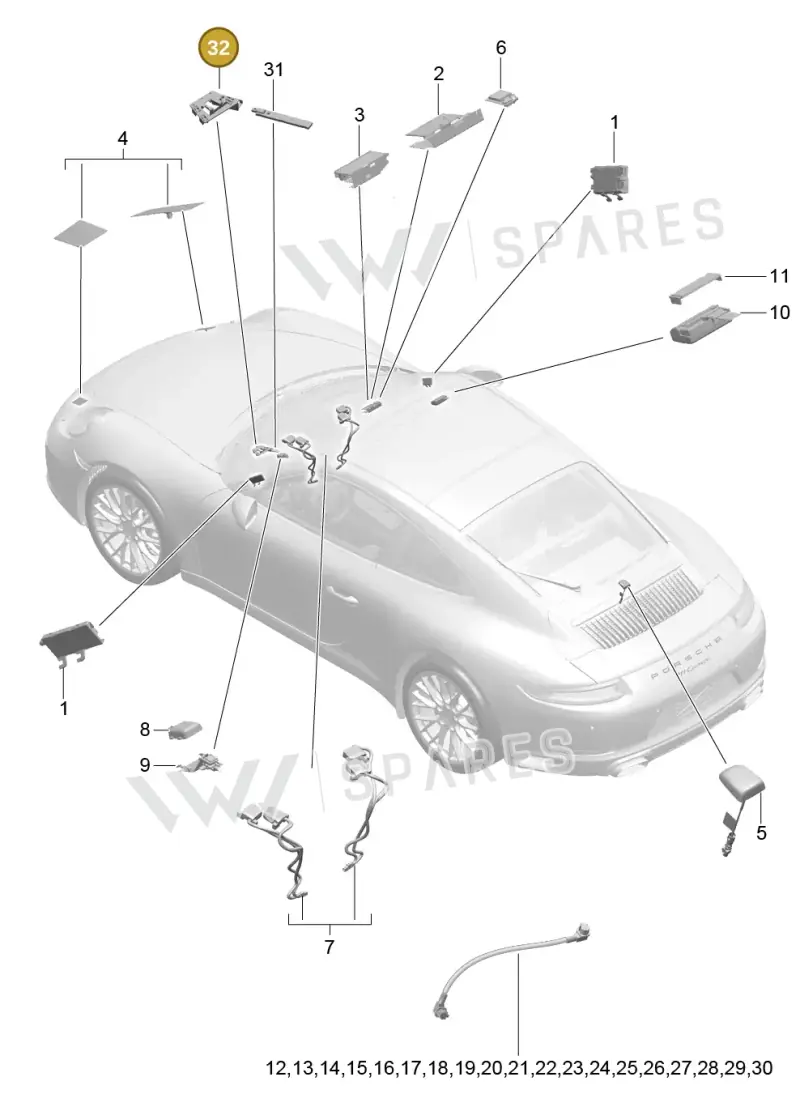 9P1035525 — Porsche 911 (2016-2019) diagram p47911002, position 32