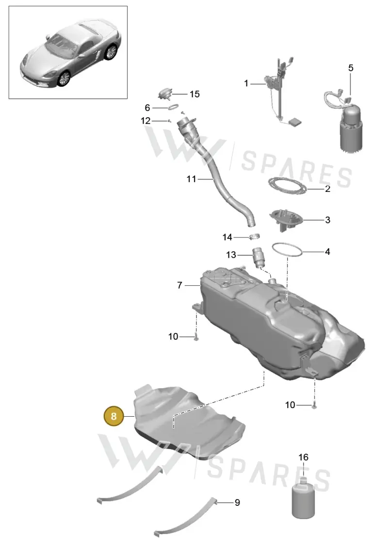 9P1201975A — Porsche Boxster (2016-2019) diagram p48201000, position 8