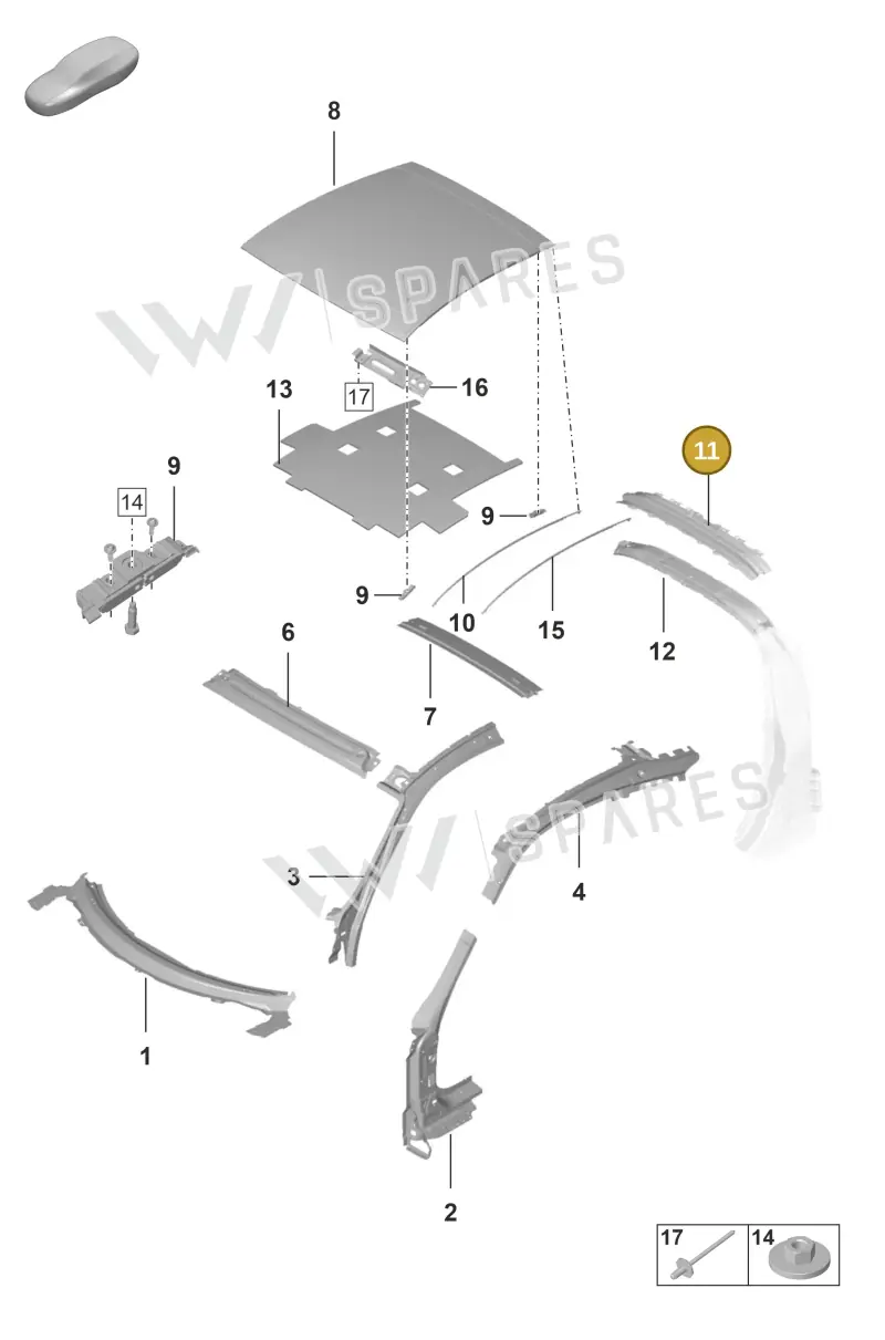 9P1817307AYGRV — Porsche 911 (2018-2024) diagram p53801450, position 11