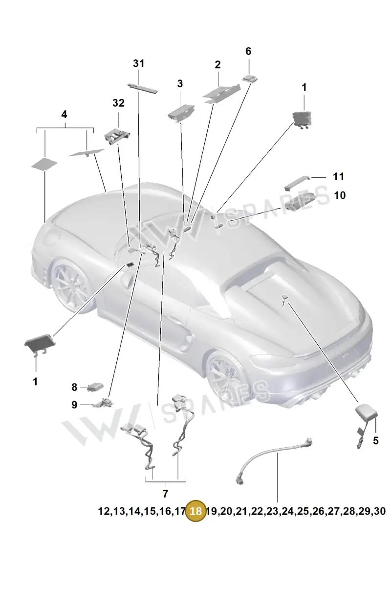 9P3979018 — Porsche Boxster Spyder (2019-2020) diagram p54911020, position 18